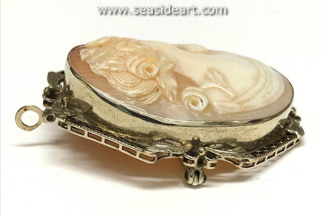 14K White Gold Shell Cameo Brooch - Seaside Art Gallery