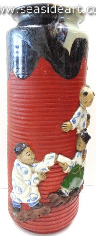 19th/20th C Japanese Sumida Gawa-Vase With Four Children Playing