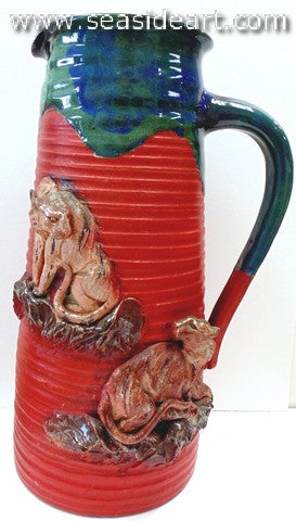 19th/20th C Japanese Sumida Gawa-Pitcher with 2 Lions