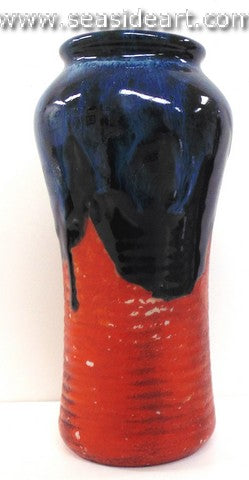 19th/20th C Japanese Sumida Gawa-Small Vase with Man in Blue Vest