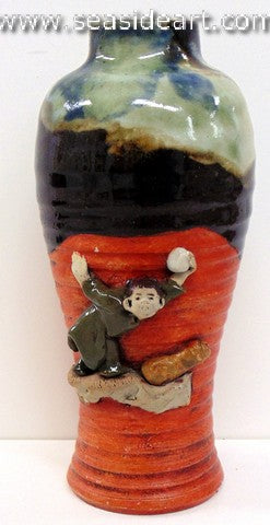 19th/20th C Japanese Sumida Gawa-Vase with Man in Green Robe