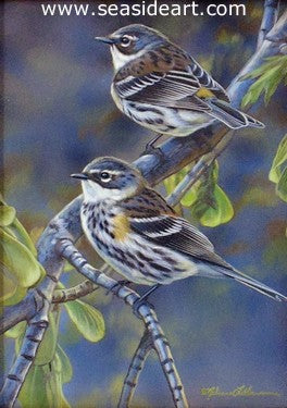 Spring Visitors (Yellow-rumped Warblers) by Rebecca Latham - Seaside Art Gallery