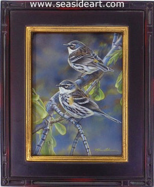 Spring Visitors (Yellow-rumped Warblers) by Rebecca Latham - Seaside Art Gallery