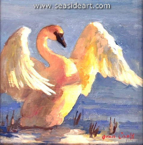 Floating Swan Painting by L V Fry - Pixels