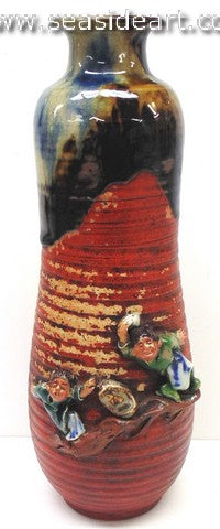 19/20th C Tall Vase with Two Children and Bottle
