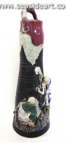 19th/20th C Japanese Sumida Gawa-Tapered Vase with Two Men