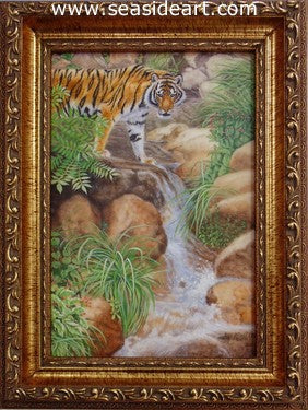 Tiger Standing in Forest Stream (Siberian Tiger) by Beverly Abbott - Seaside Art Gallery