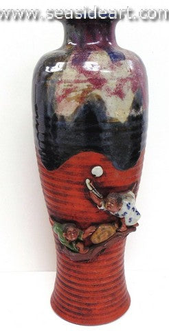 19th/20th C Japanese Sumida Gawa-Tall Vase with Two Boys