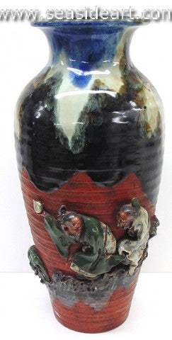 19/20th C Large Vase Two Elderly Men