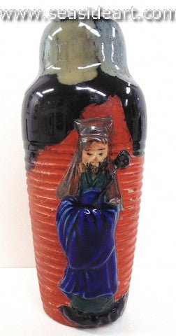 19th/20th C Japanese Sumida Gawa-Small Vase with Figure Wearing Crown