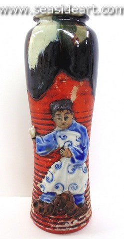 19th/20th C Japanese Sumida Gawa-Vase with Girl Holding Ball