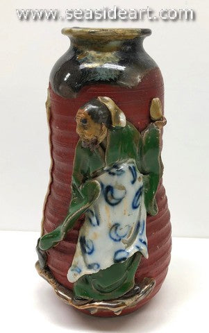 19/20TH C Japanese Sumida Gawa Vase-Man with Smoking Pot