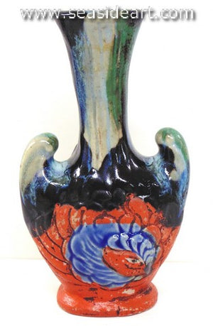 19th/20th C Japanese Sumida Gawa-Winged Vase with Scholar Riding  A Bird