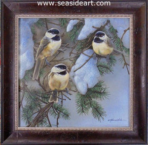 Winter Trio (Chickadees) by Rebecca Latham - Seaside Art Gallery