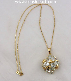 14K Yellow Gold Necklace w/ Aquamarine & Diamond